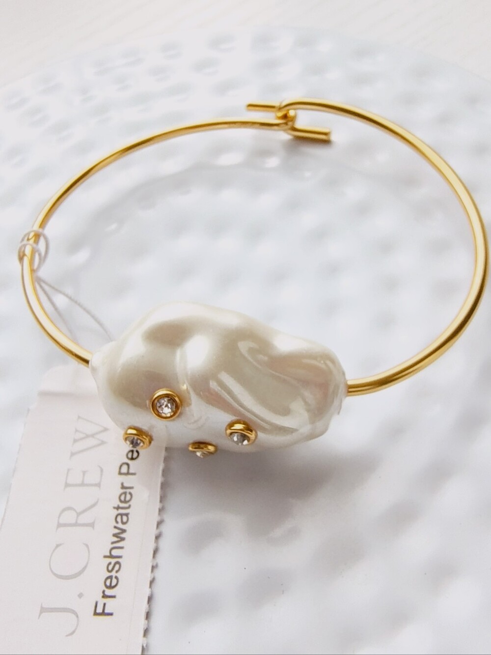 Gold Hoop Bracelet with White Baroque Pearl Accent
